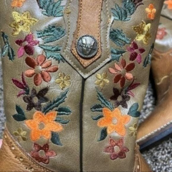 Verthali Cowboy Western Boot Womens Floral Embroidered Size 6.5 Square Toe - Picture 8 of 12